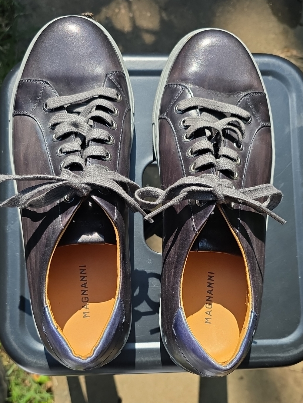 Magnanni Men's Leather Low-Top Sneakers in Dark Brown with Gray Laces